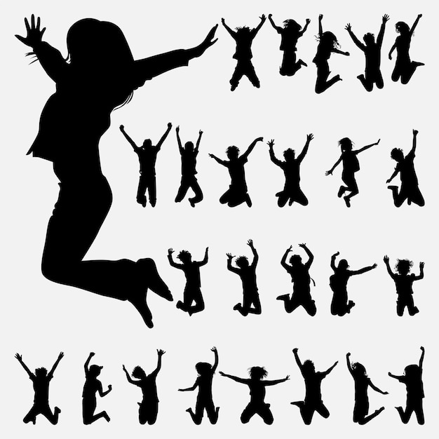 Kids jumping silhouette