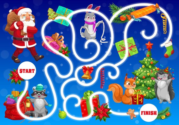 Kids labyrinth maze with christmas characters