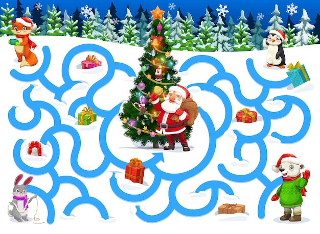 クリスマスの漫画のキャラクターと子供の迷宮