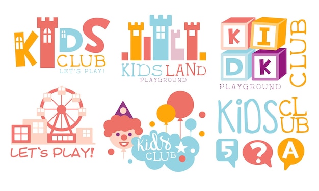 Vector kids land playground logo set childrens club colorful labels vector illustration