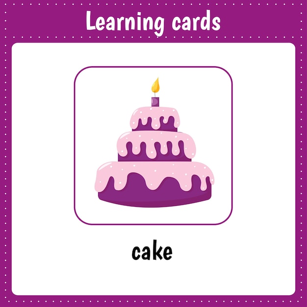 Kids learning cards CakeFoodLearning english alphabet cartoon illustrations vector collection