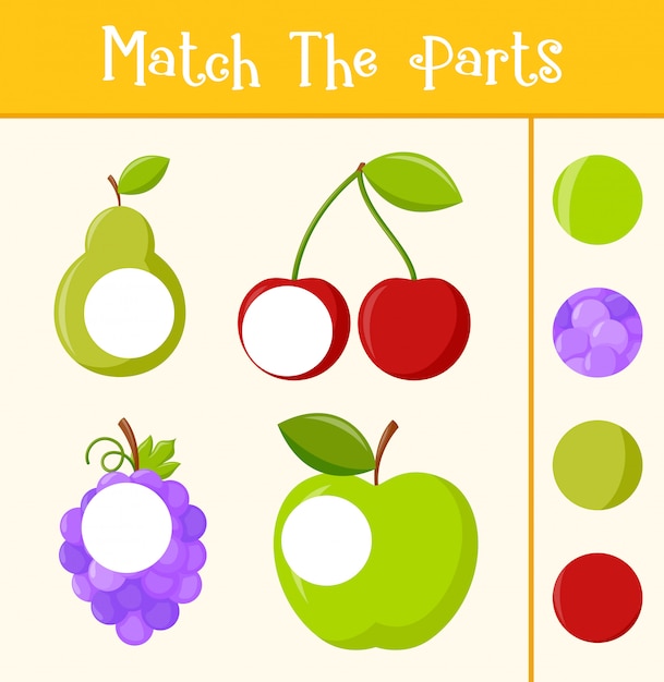 Kids learning game, match the parts