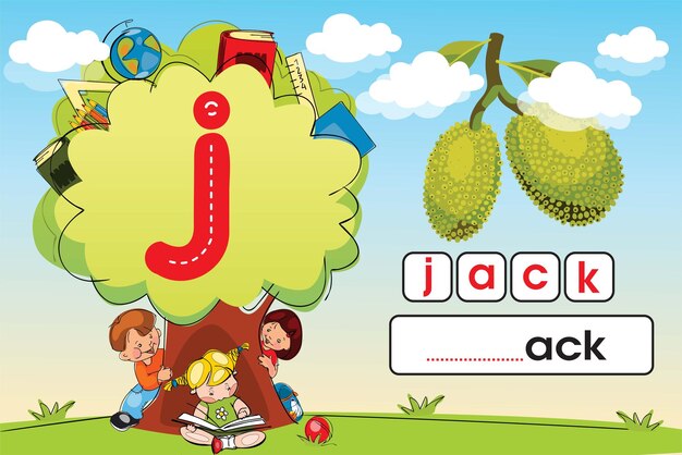 Vector kids learning material. worksheet for learning alphabet. j