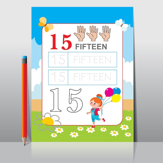 Kids learning material. worksheet for learning numbers. number 15