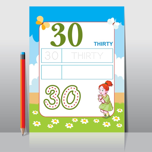 Kids learning material. worksheet for learning numbers. number 30