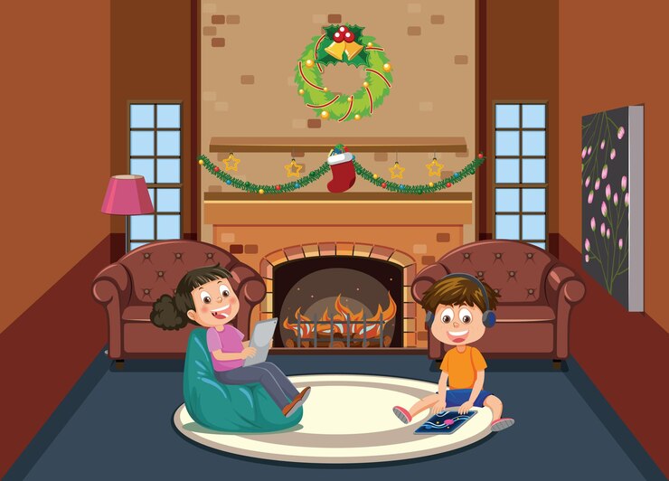 Vector kids learning online at home