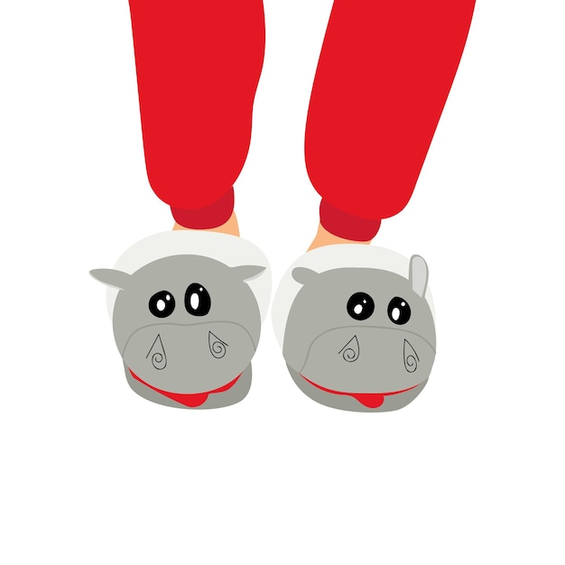 Kids legs with hippo slippers