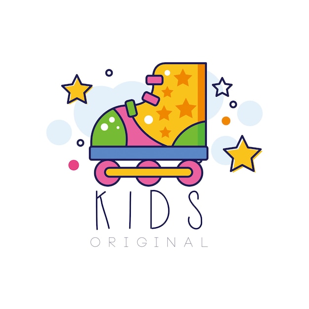 Kids logo original creative concept template design element with roller skate hand drawn vector