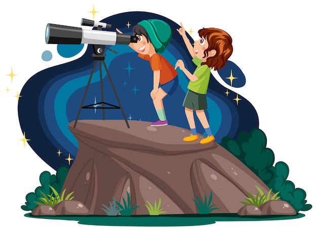 Bambini che guardano attraverso il telescopio