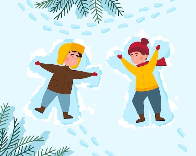 Vector kids makes snow angels