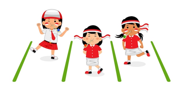 kids marble on spoon race competition vector illustration