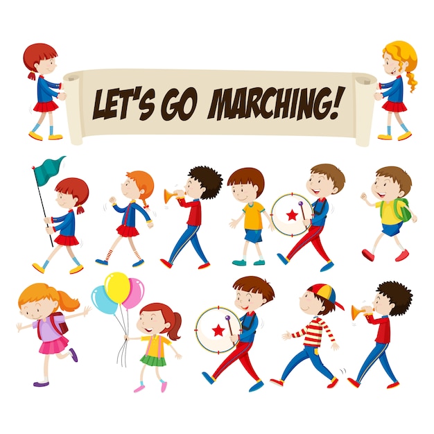 Vector kids marching collection