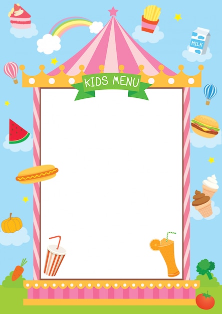 Vector kids menu design with carnival frame.