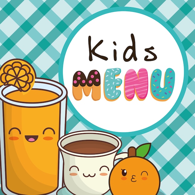 Kids menu orange juice chocolate cup