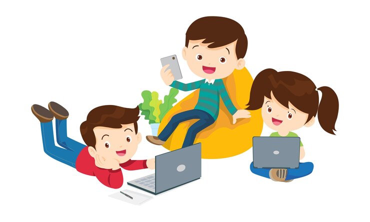 Vector kids on online learning education courses