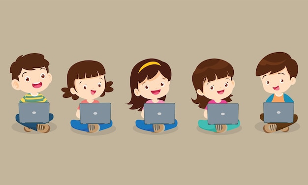Vector kids on online learning education courses