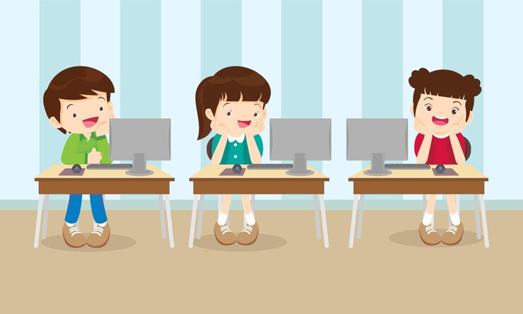 Vector kids on online learning education courses