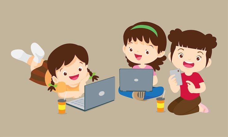 Vector kids on online learning education courses