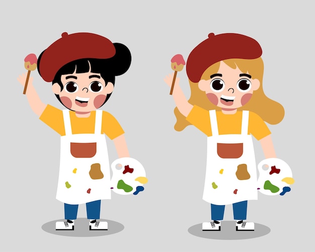 Vector kids painting job and dream career illustration