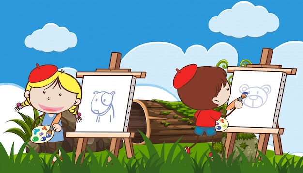 Vettore immagine di pittura per bambini al parco