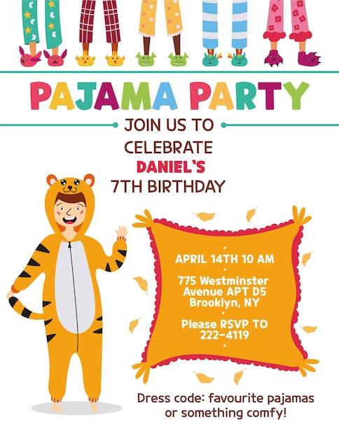 Invito pigiama party per bambini kigurumi tiger