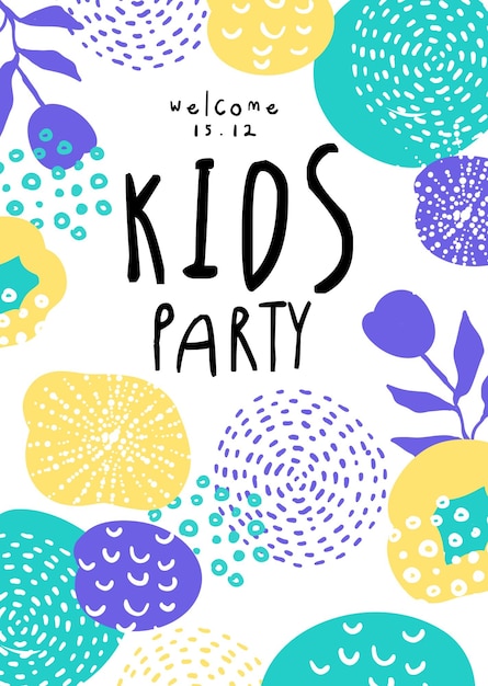 Vector kids party colorful template with date for placard invitation poster banner card flyer vector illustration web design