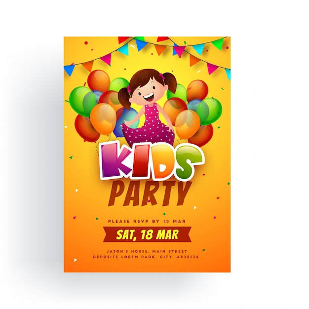 Kids party flyer or banner design.