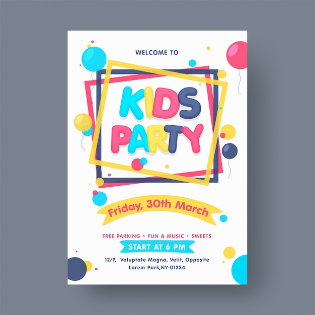 Vector kids party flyer or banner design.