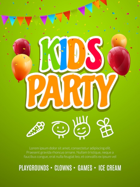 Vector kids party invitation design template. child celebrating fun flyer poster banner decoration for kids