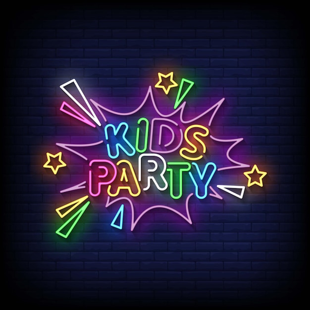 Vector kids party neon signs style text vector