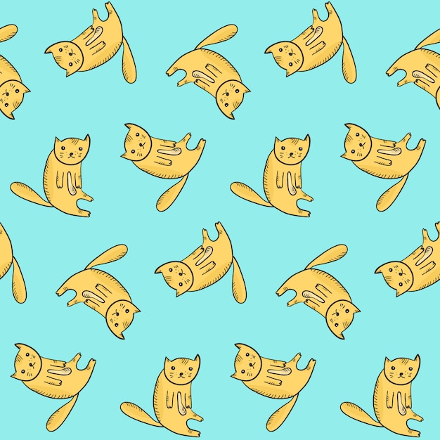 Vector kids pattern with cute sitting outline orange cats