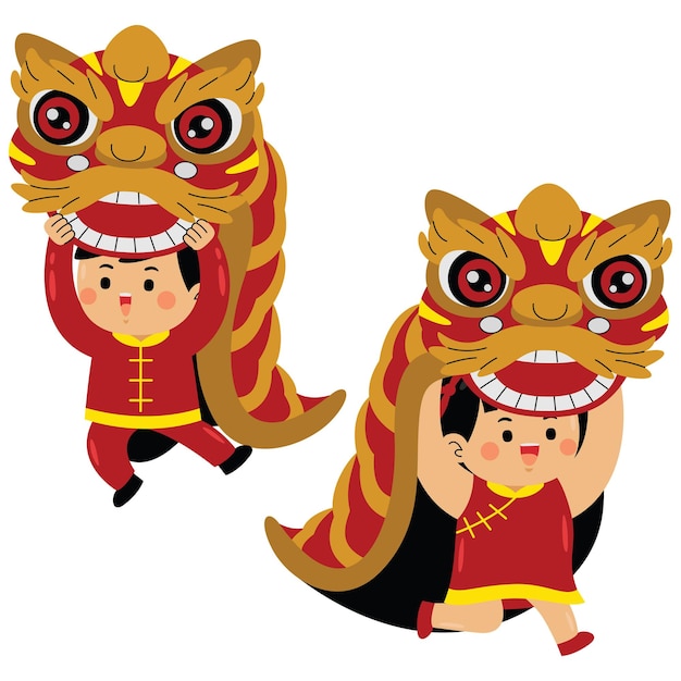 kids performing lion dance