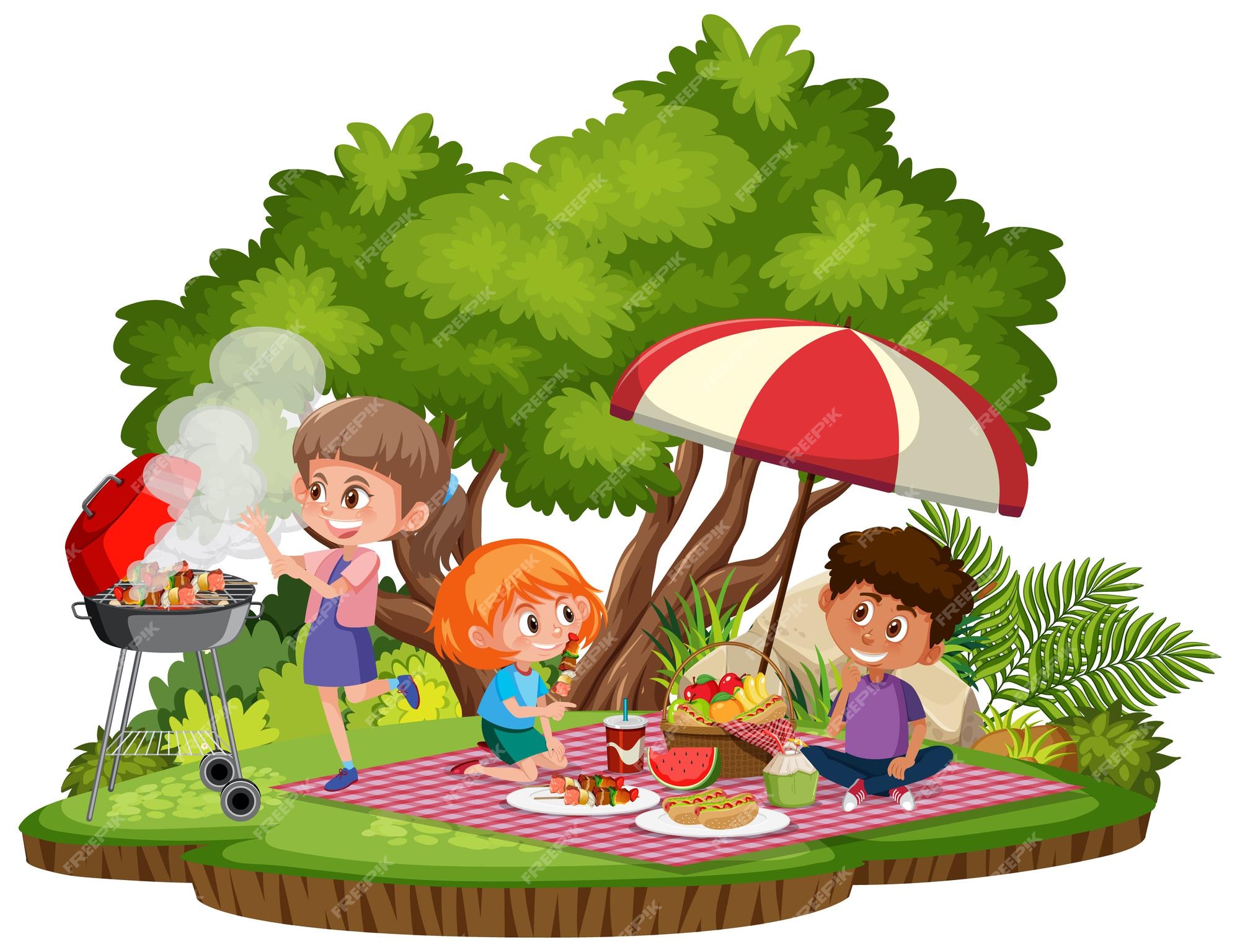 Premium Vector | Kids picnic in the park isolated