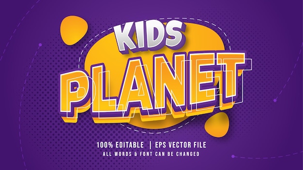 Kids Planet Speels 3D-tekststijleffect. Bewerkbare coloful kid tekst illustrator tekststijl.