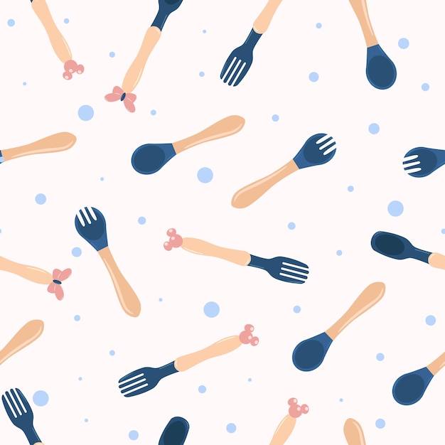 Vector kids plate fork and spoon silicone dishware for baby vector pattern in scandinavian style minimal