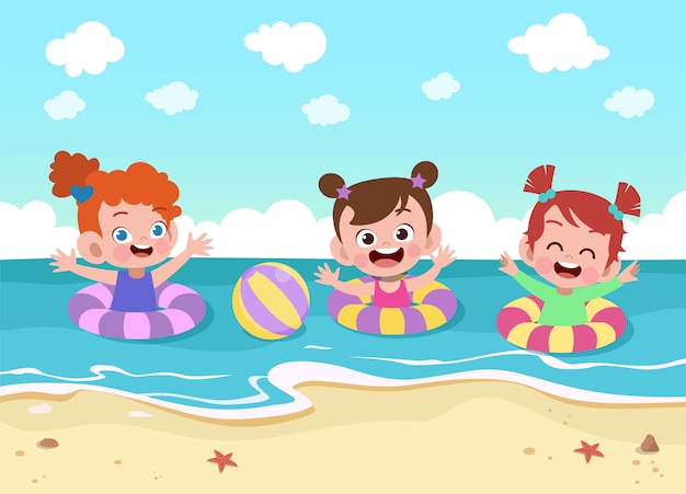 I bambini giocano all'illustrazione della spiaggia