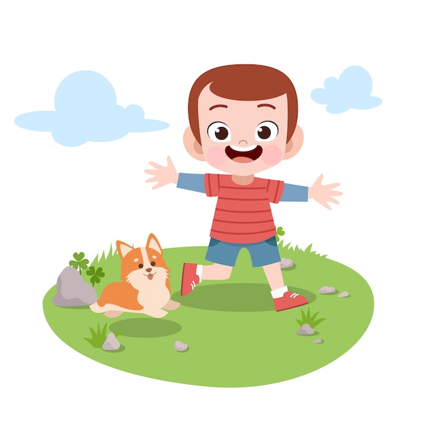 Kids play in the garden vector illustration