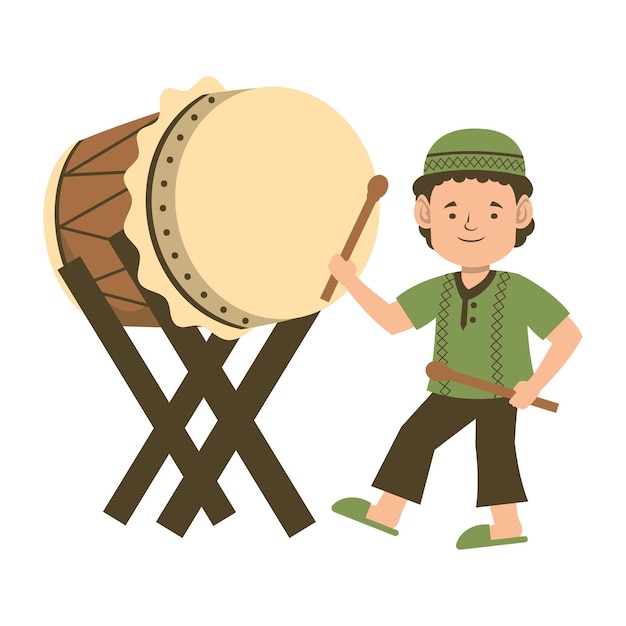 kids play islamic drums to celebrate eid alfitr