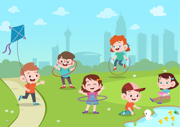 Vector kids play in park