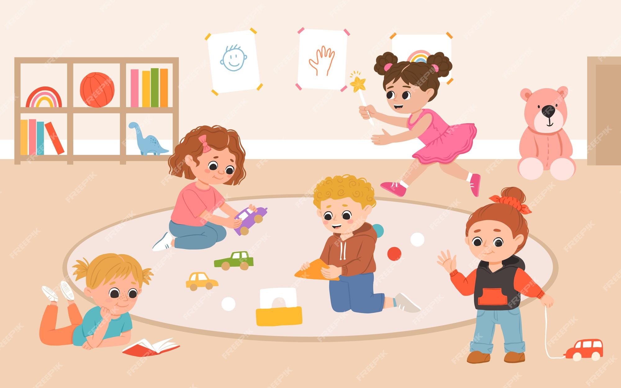 Premium Vector  Child playing with toys