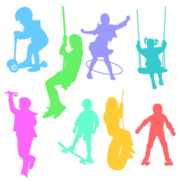 kids play vector silhouette