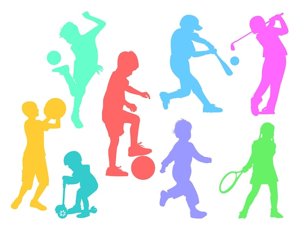 Vector kids play vector silhouette