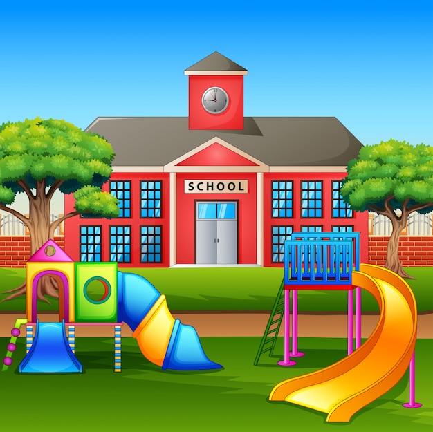 Vector kids playground area in front the school yard