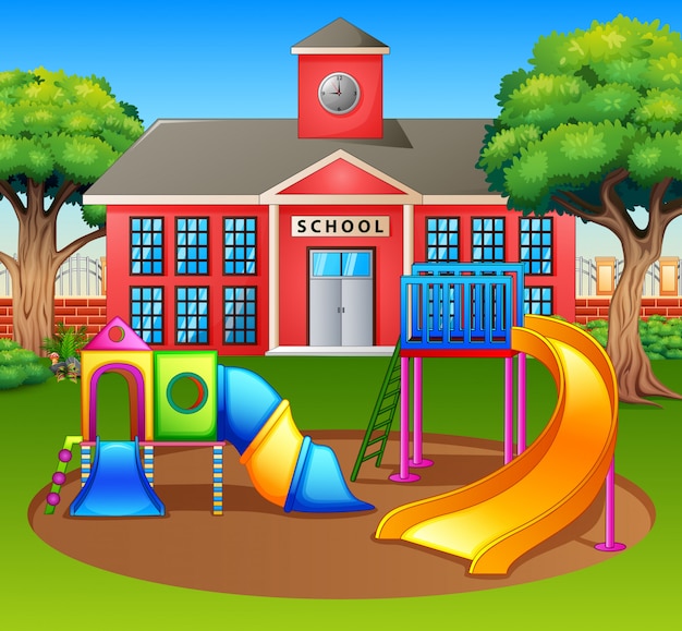 Area giochi per bambini di fronte al cortile della scuola