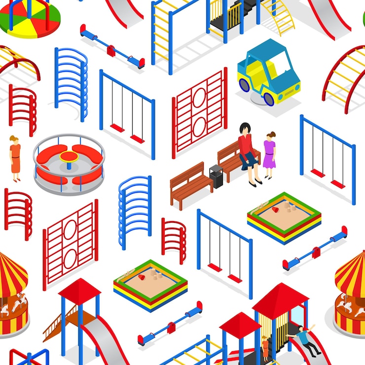 Vector kids playground background pattern on a white isometric view vector
