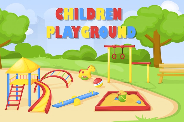 Kids playground. park and playground cartoon illustration.