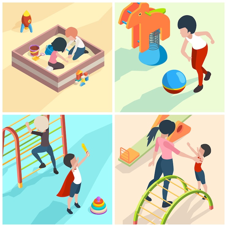 Vector kids in playground scenes