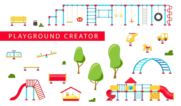 Vector kids playground. set of  playing equipment elements. city park concept. vector illustration