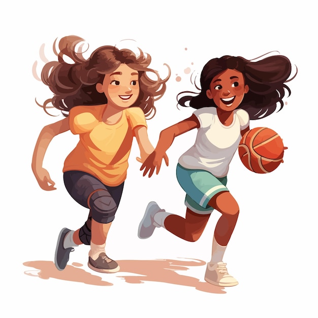 Vector kids playing basketball