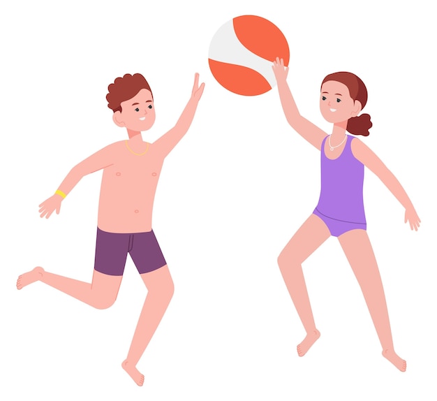 Vector kids playing beachball summer game joyful children